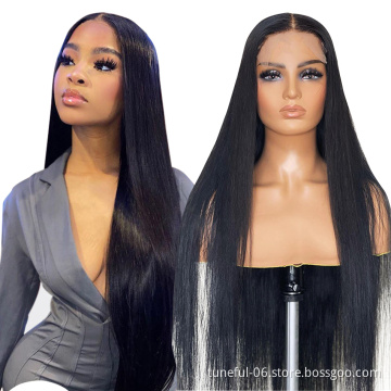 China Natural Color Long Swiss Lace Straight Hair Wig For Black Women 100% Raw Indian Human Hair Lace Front Wig
